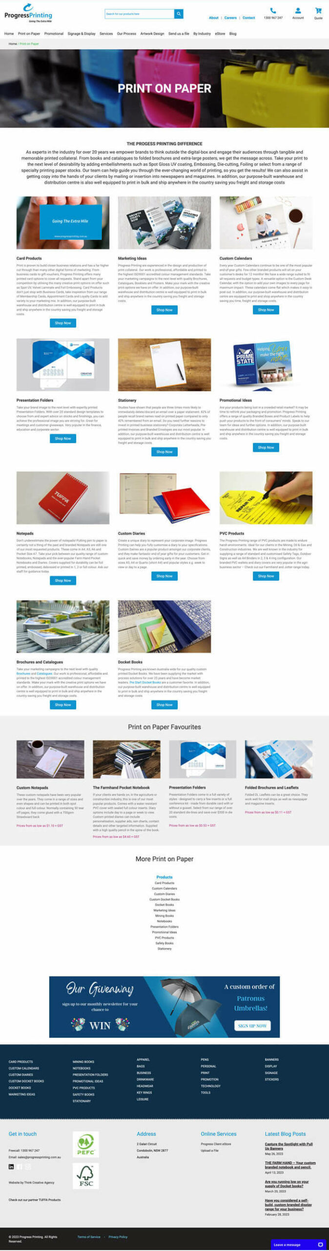 Progress Printing eCommerce website development print on paper