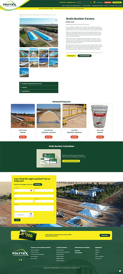 Polytex product page web design
