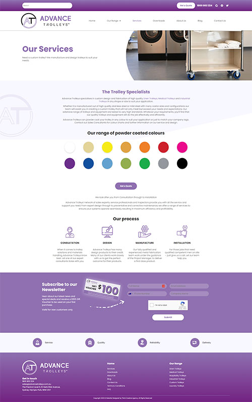 Advance Trolleys service page web design