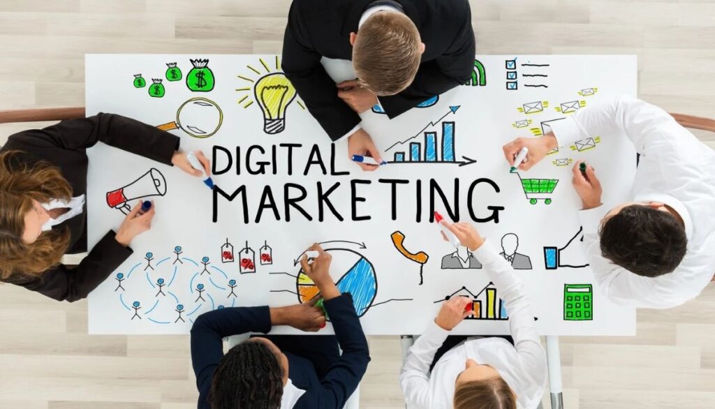 Digital marketing agency meeting at a table